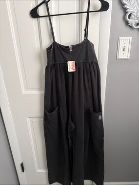 Free People Black Wide-Leg Jumpsuit with Pockets